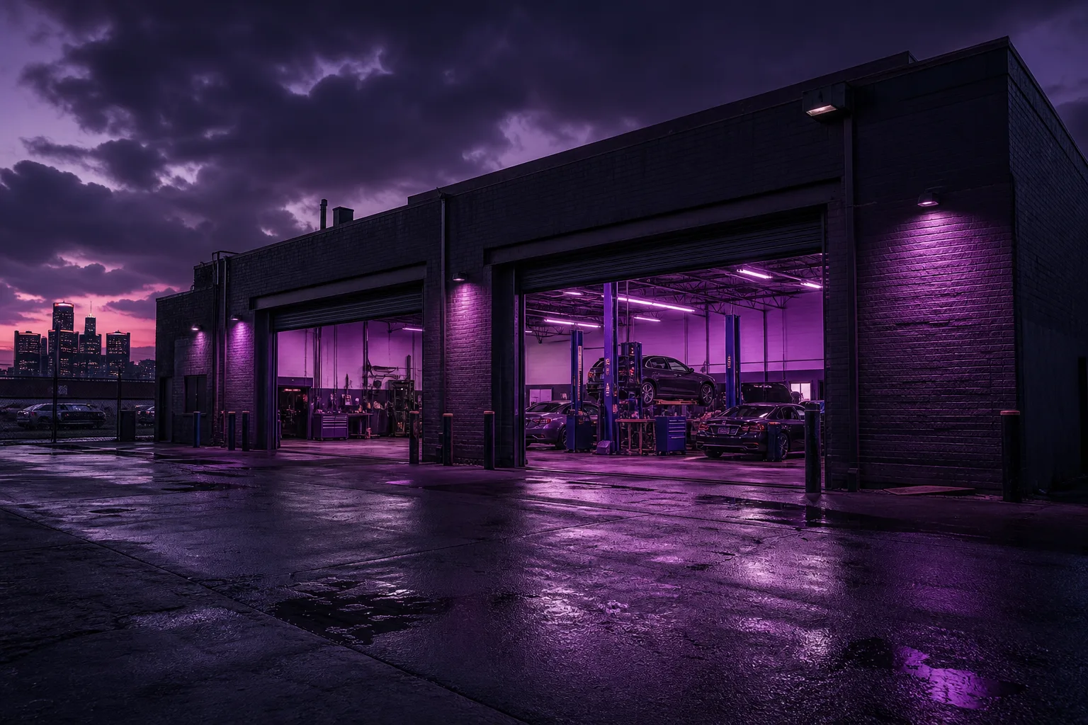 Exterior view of paleontolog automotive workshop on Jefferson Avenue in Detroit, 1920x1080