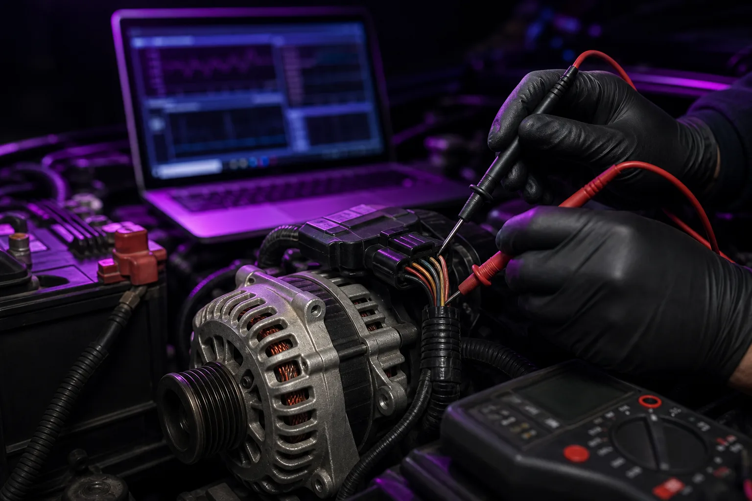 Automotive battery charging module with LIN regulator wiring being diagnosed, 1280x720